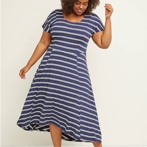 Lane Bryant Navy Striped High-Low Midi Dress